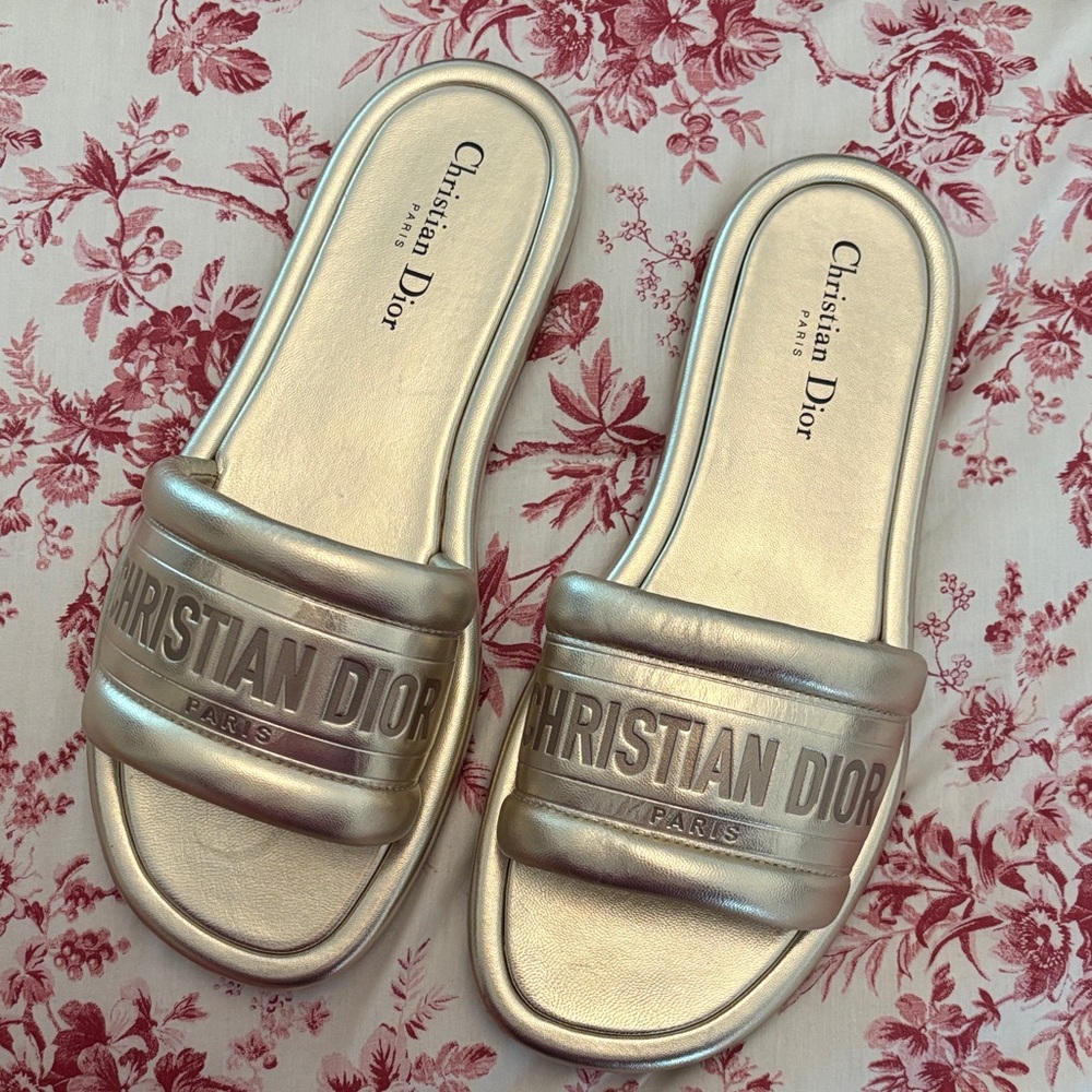 Dior Women's Metallic Gold Slide Sandals Size 40